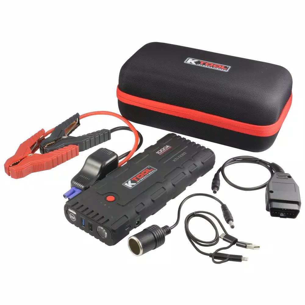 K Tool International 18,000 mAh Portable Jump Starter and Power Supply Kit with 1000 Peak Amp