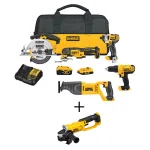 DEWALT 20V MAX Cordless 5-Tool Combo Kit with 4.0Ah & 2.0Ah Batteries, Charger, Grinder & Tool Bag thumbnail 1