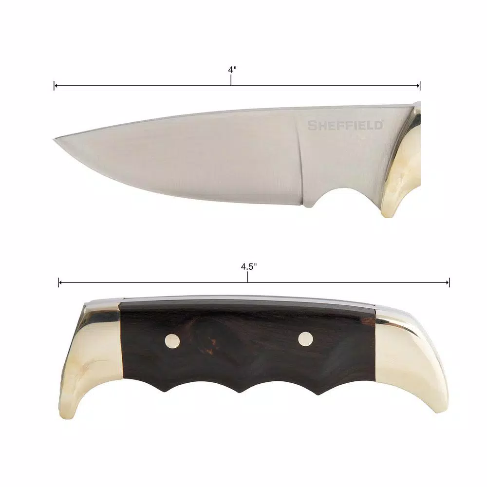 Sheffield 12180 Timber Series 4 in. Drop Point Fixed Blade Knife with Black Pakkawood Handle