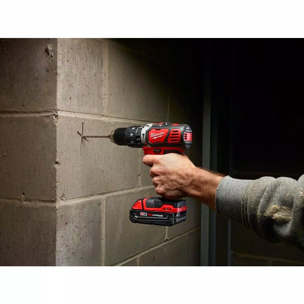 Milwaukee M18 Compact 1/2 in. Hammer Drill Driver Kit with (2) 1.5Ah Batteries, Charger, and Hard Case