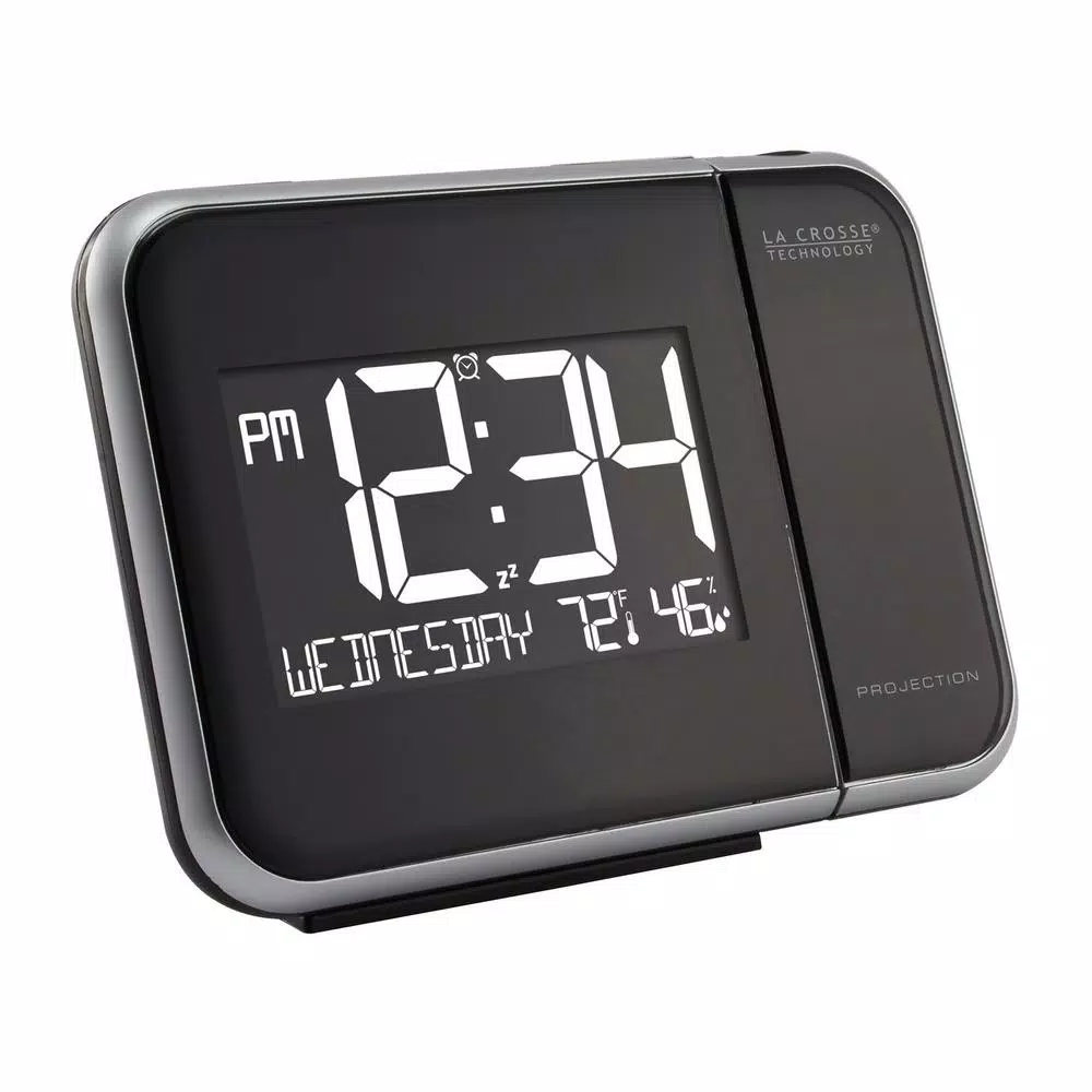 La Crosse Technology Digital Projection Alarm Clock with Indoor Temperature and Humidity Display, Black