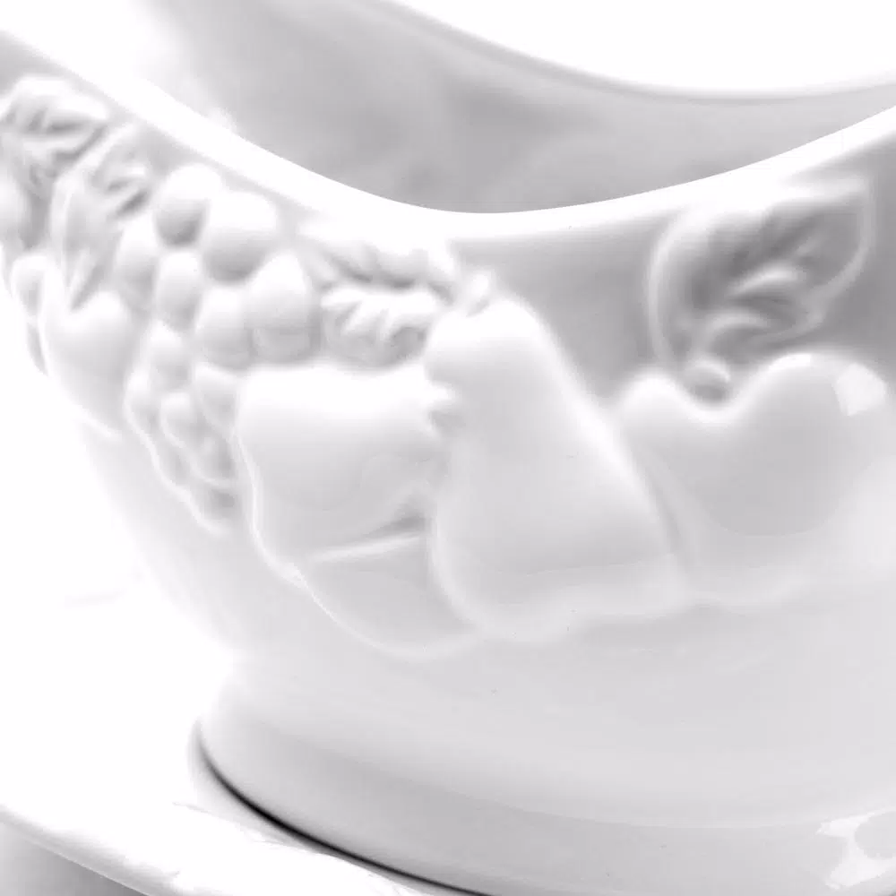 Gibson Home Fruitful 8 in. White Durastone Gravy Boat with Saucer