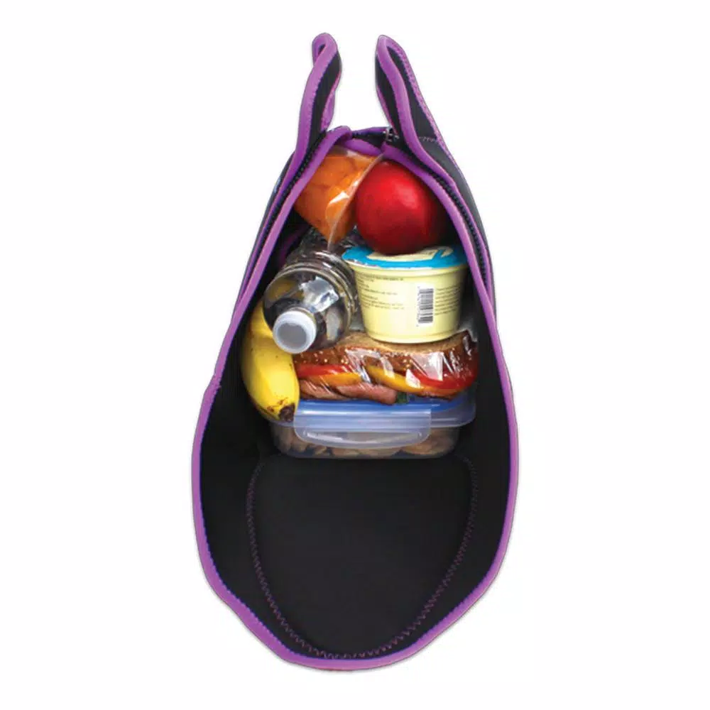 FLATBOX Plus Black and Purple Neoprene Lunch Bag and Unzipping Placemat Set