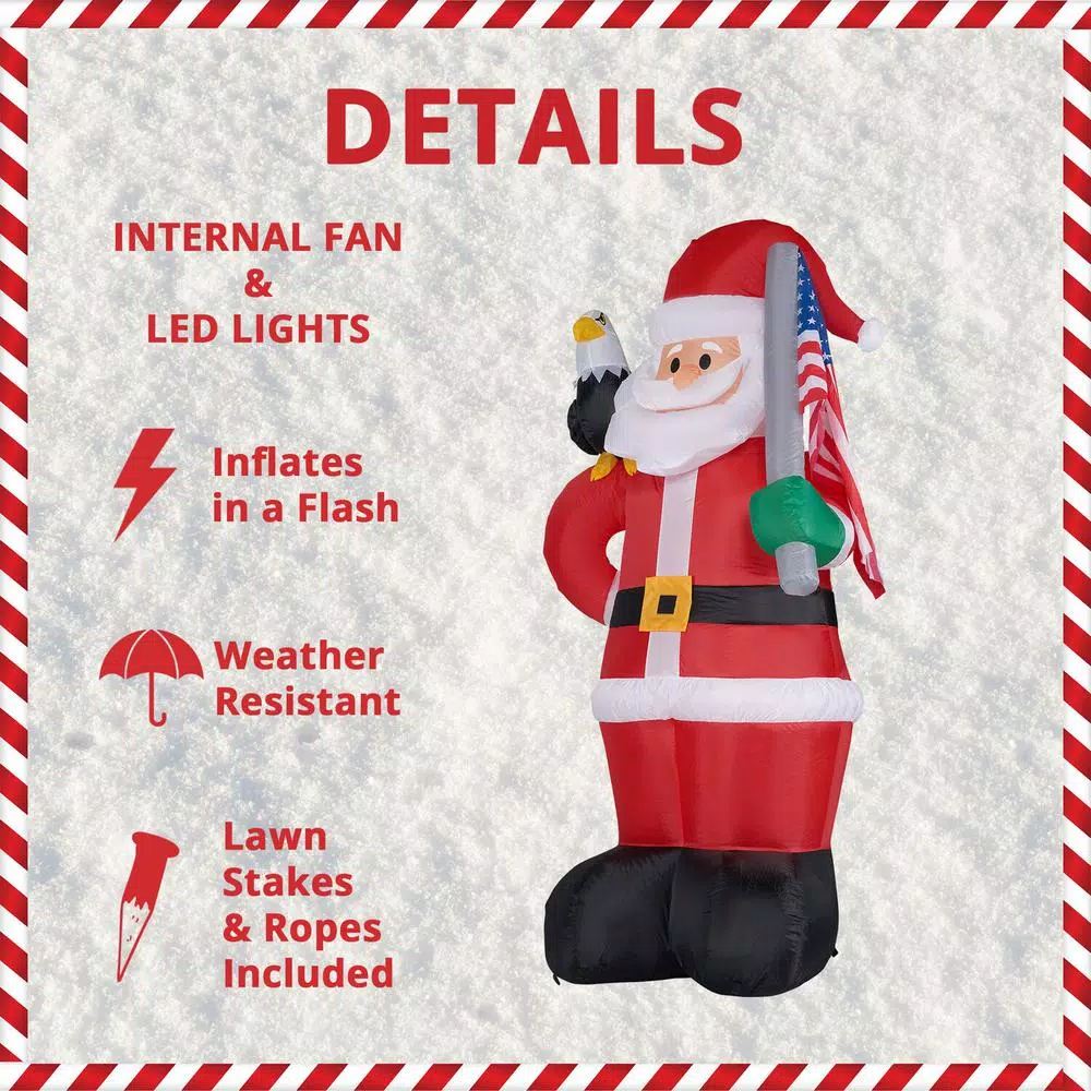 Fraser Hill Farm 8 ft. Americana Santa with Bald Eagle & American Flag Christmas Inflatable with Lights