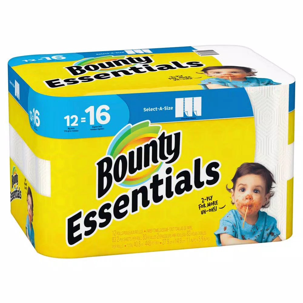 Bounty Essentials Select-A-Size White Paper Towels, 12 Big Rolls