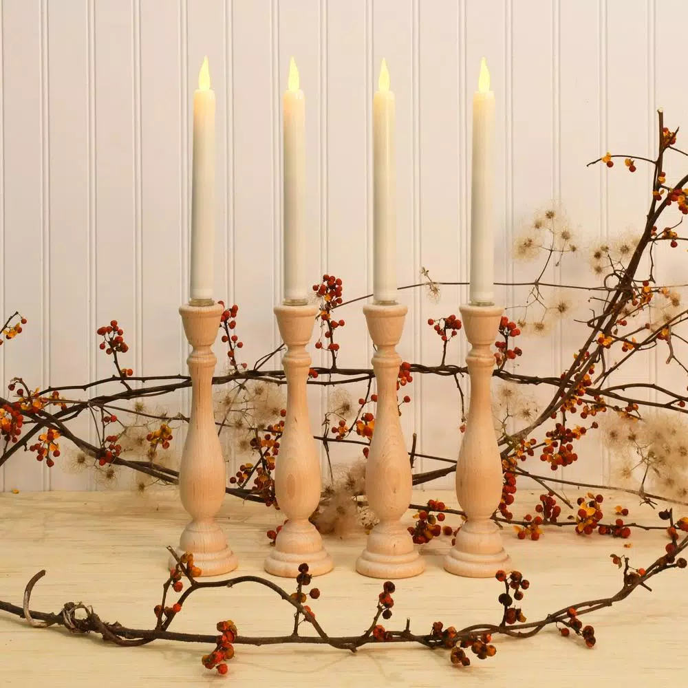 LUMABASE 9.25 in. Flameless Taper Candles with Amber Glow, Off White Plastic (4 Count)