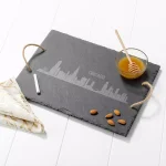 Cathy's Concepts Chicago Skyline Black Slate Serving Tray with Hemp Handles thumbnail 3