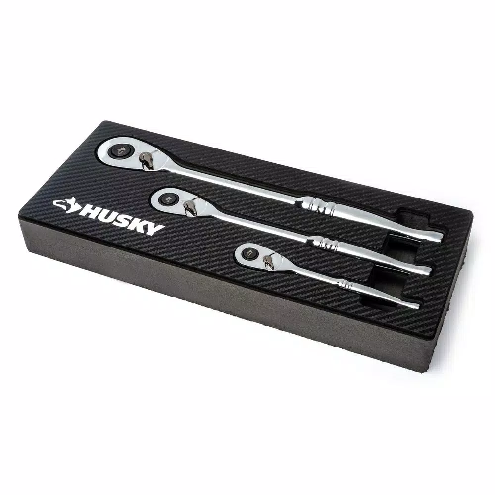 Husky 3-Piece 144-Tooth Pro Access Ratchet Set, 1/4 in., 3/8 in., and 1/2 in. Drive