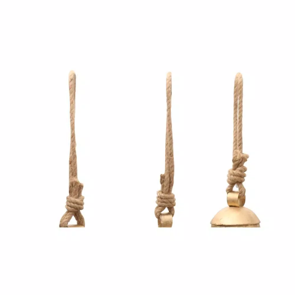 Benzara Gold 3-Piece Metal Animal Harmony Bell Set with Floral Embossed Design and Hanging Rope