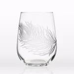 Rolf Glass Peacock Etched Stemless Wine Glass Set of 4, 17 oz Clear Glass Tumblers thumbnail 4