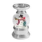 Haute Decor 7.5 in. Snowman and Cardinal Animated Snow Globe Candleholder with Silver Finish thumbnail 1