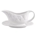 Gibson Home Fruitful 8 in. White Durastone Gravy Boat with Saucer thumbnail 1