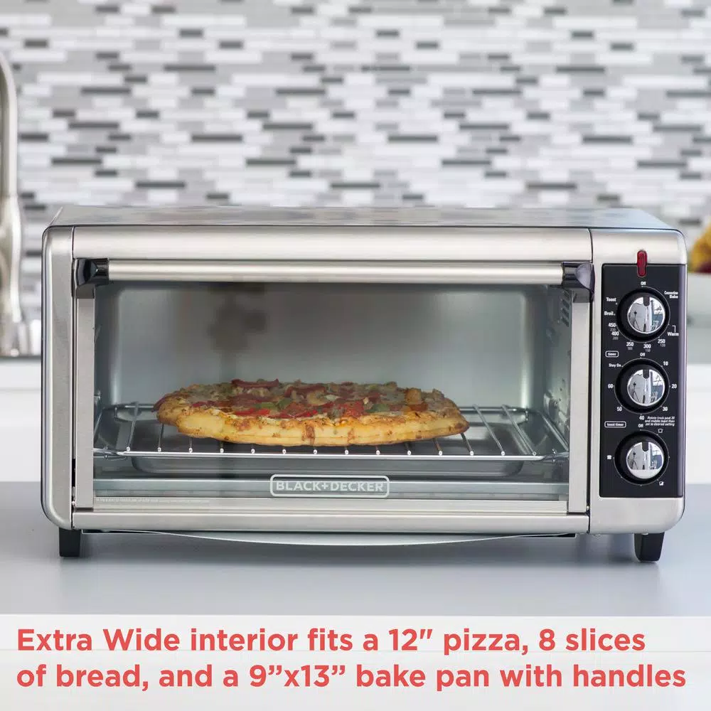 BLACK+DECKER 1500W 8-Slice Stainless Steel Convection Toaster Oven with Broiler