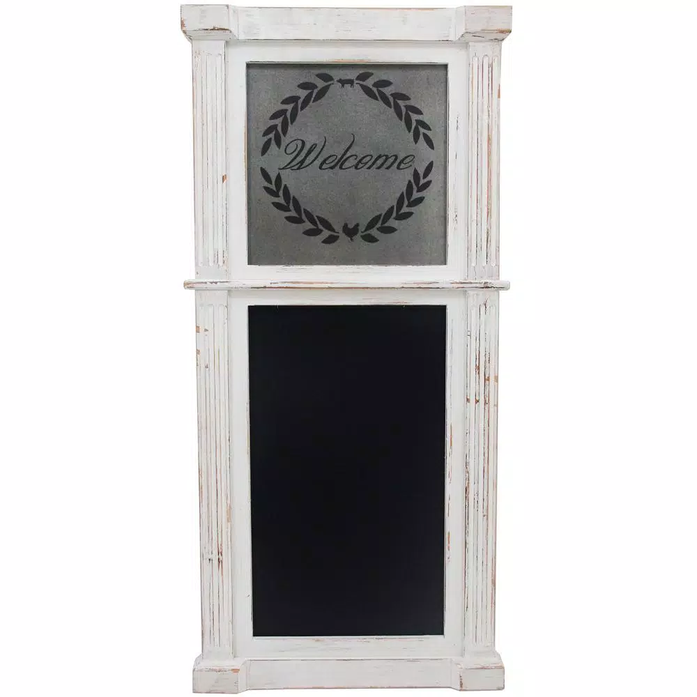 FirsTime & Co. FirsTime and Co. 34.5 in. x 16 in. Whitewash Wreath Chalkboard Memo Board, Farmhouse Style