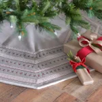 VHC Brands 48 in. Liv Pebble Grey Traditional Christmas Tree Skirt with Nordic Trim thumbnail 3