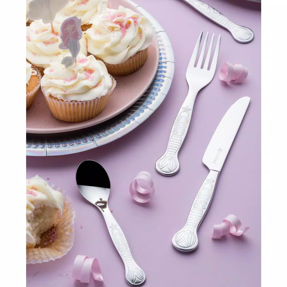 Viners Mermazing 4-Piece Stainless Steel Kids Cutlery Set with Mermaid Handle and Gift Box