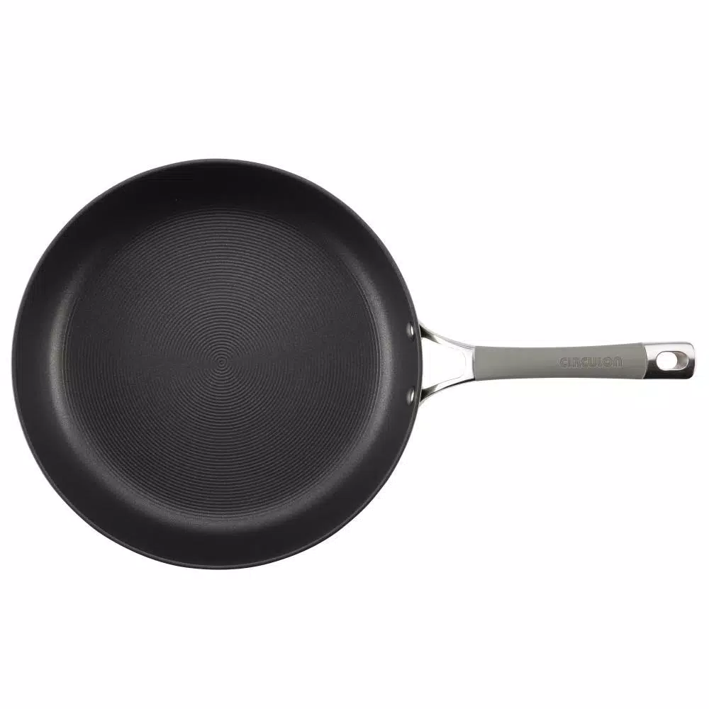 Circulon Elementum 12 in. Hard-Anodized Aluminum Nonstick Skillet with Glass Lid, Oyster Gray
