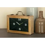 LITTON LANE Vintage Brown and Black Rectangular Wooden Suitcase Table Clock, 8 x 12 in. thumbnail 1
