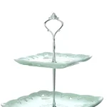 MALACASA 3-Tiered Green Porcelain Square Cupcake Tower Stand - 14.5 in. Dessert Serving Tray thumbnail 5