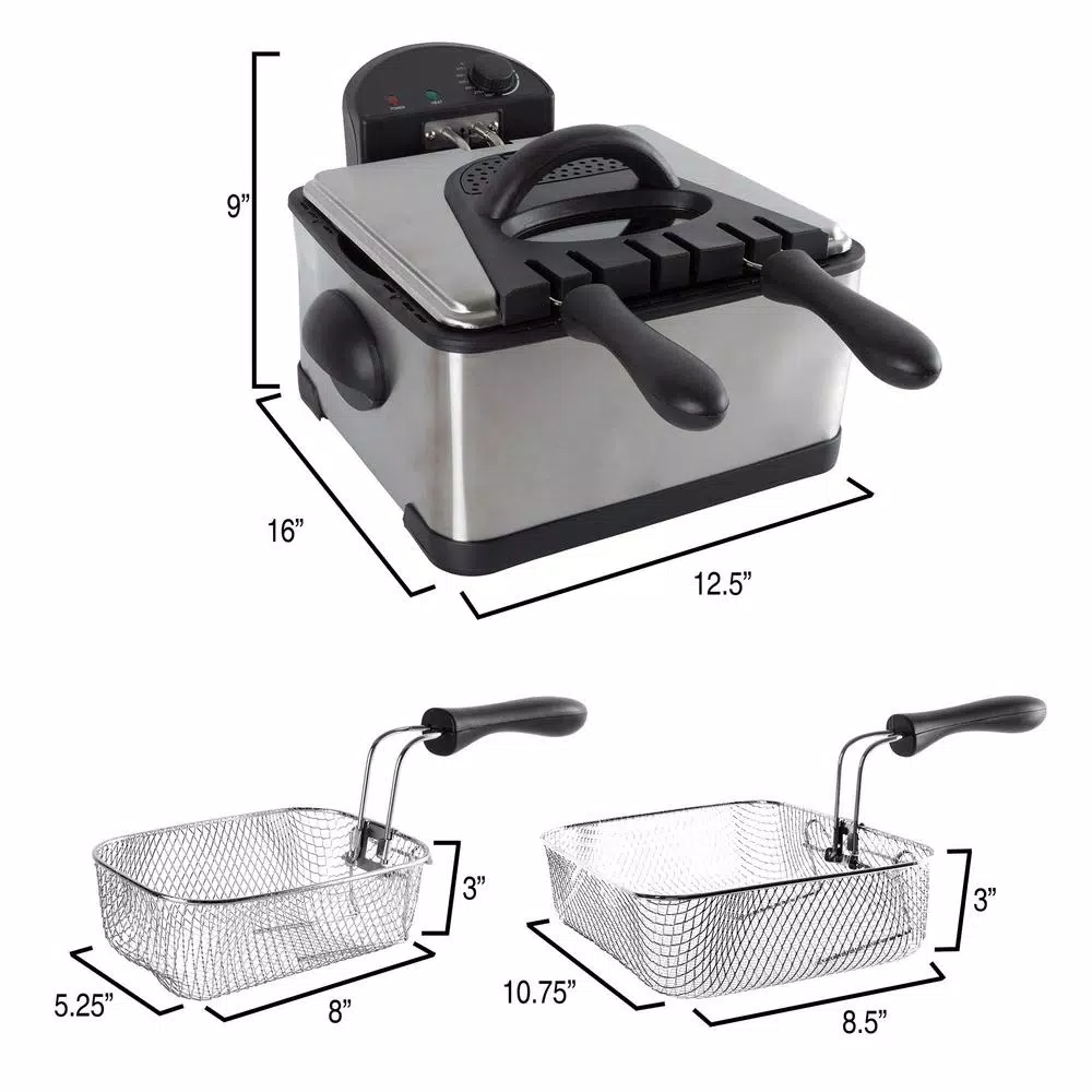 Classic Cuisine 4.2 Qt. 3-Basket Electric Deep Fryer, Stainless Steel