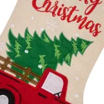Glitzhome 21 in. Embroidered Linen Christmas Stocking - Red Truck, Tree & Plaid Design thumbnail 4