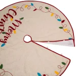 Glitzhome 48 in. LED Embroidered Linen Christmas Tree Skirt - Merry Christmas thumbnail 5