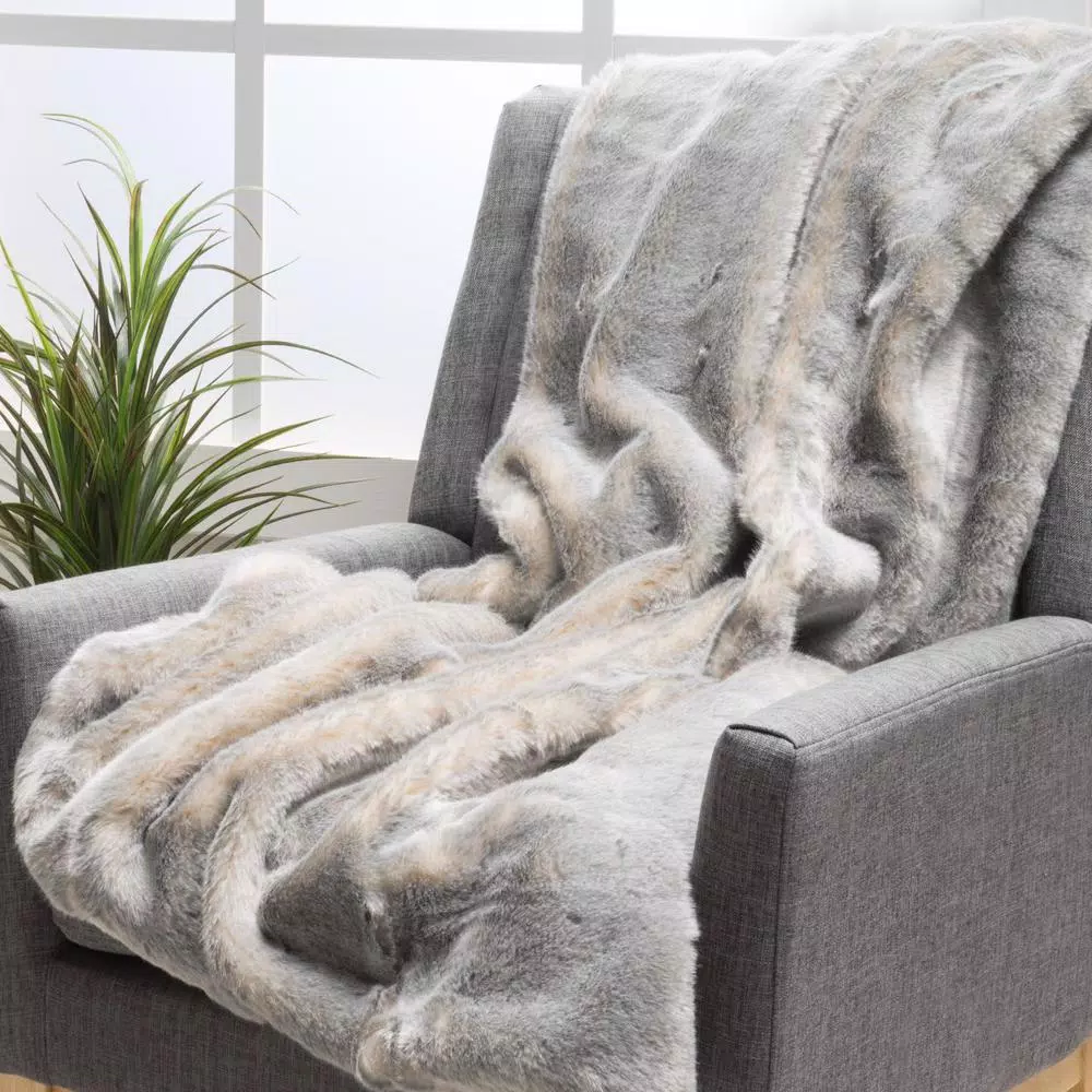 Noble House Toscana Timeless Grey Faux Fur Throw Blanket, 60 x 50 in.