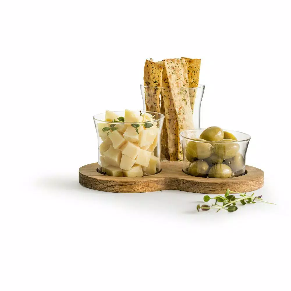 Sagaform Nature Clear Glass and Oak 4-Piece Serving Set