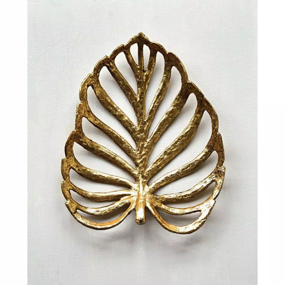 3R Studios Gold Leaf Cast Iron Decorative Tray - Modern Metal Home Decor