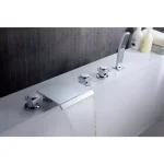 ANZZI Guaira 3-Handle Deck-Mount Roman Tub Faucet with Waterfall Spout and Handheld Sprayer, Polished Chrome thumbnail 9