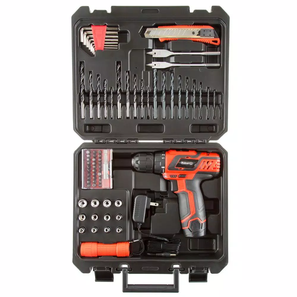 Stalwart 12V Lithium-Ion 3/8 in. Cordless 2-Speed Drill Set, 75-Piece Kit