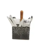 Mind Reader Black Metal 4-Compartment Utensil Basket with Wood Handle - Flatware & Cutlery Organizer thumbnail 4