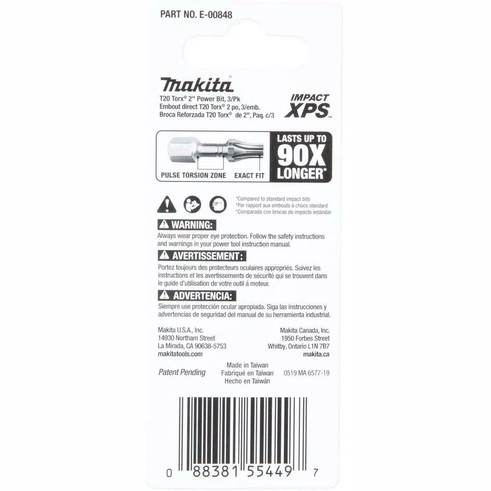 Makita Impact XPS T20 Torx 2 in. Power Bits, 3-Pack