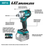 Makita 18V LXT Brushless 1/2 in. Impact Wrench with Detent Anvil (Tool-Only) thumbnail 2