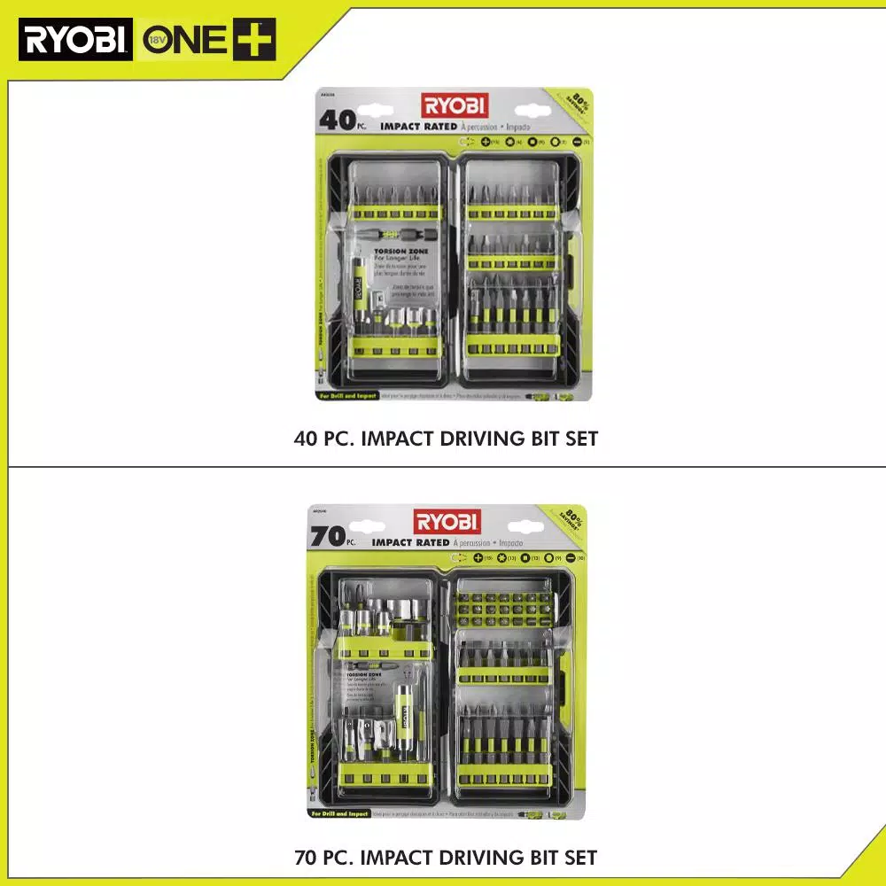 RYOBI Impact Rated Driving Bit Sets - 40-Piece or 70-Piece Kits