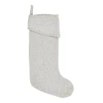 VHC Brands 20 in. Nowell Farmhouse Creme Burlap Christmas Stocking with Silver Metallic Whip Stitching thumbnail 1