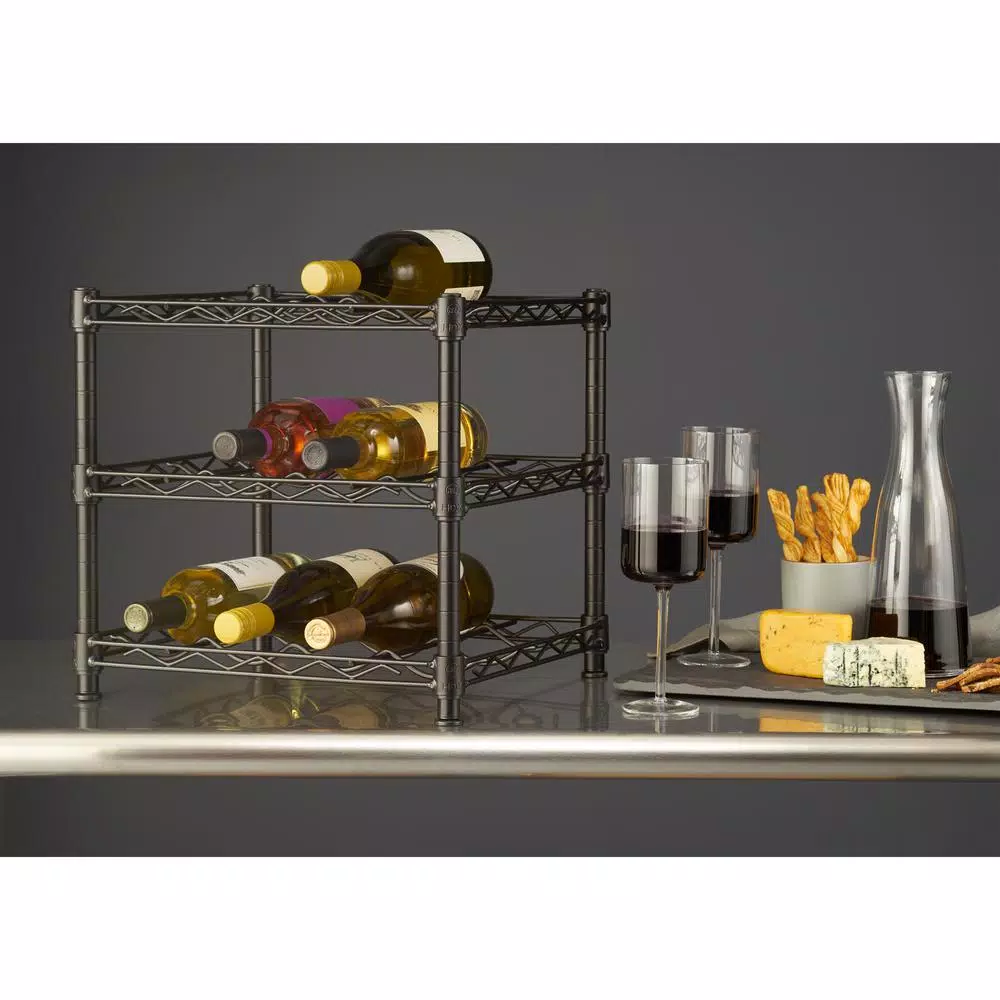HDX 12-Bottle Black Steel Floor Wine Rack - 3-Shelf Countertop Storage