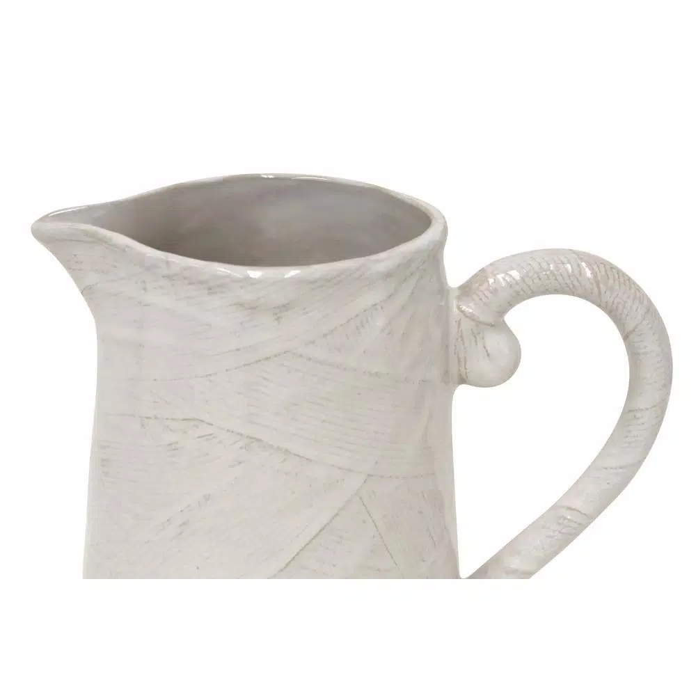 Abigails Bali 72 fl. oz. Ivory Ceramic Pitcher with Textured Finish