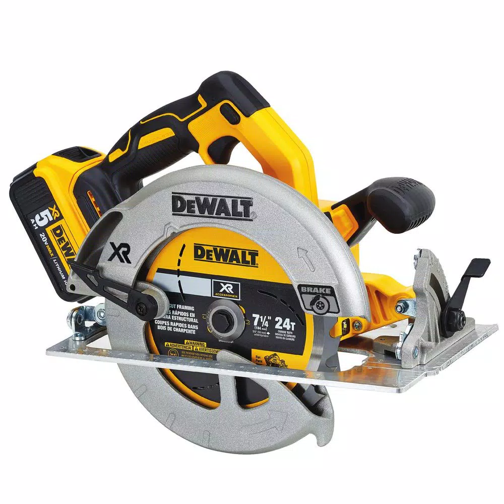 DEWALT 20V MAX XR Cordless Brushless 7-1/4 in. Circular Saw Kit with (2) 5.0 Ah Batteries and Charger