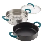 Rachael Ray Create Delicious 3 qt. Hard Anodized Aluminum Nonstick Steamer Set, Gray thumbnail 4