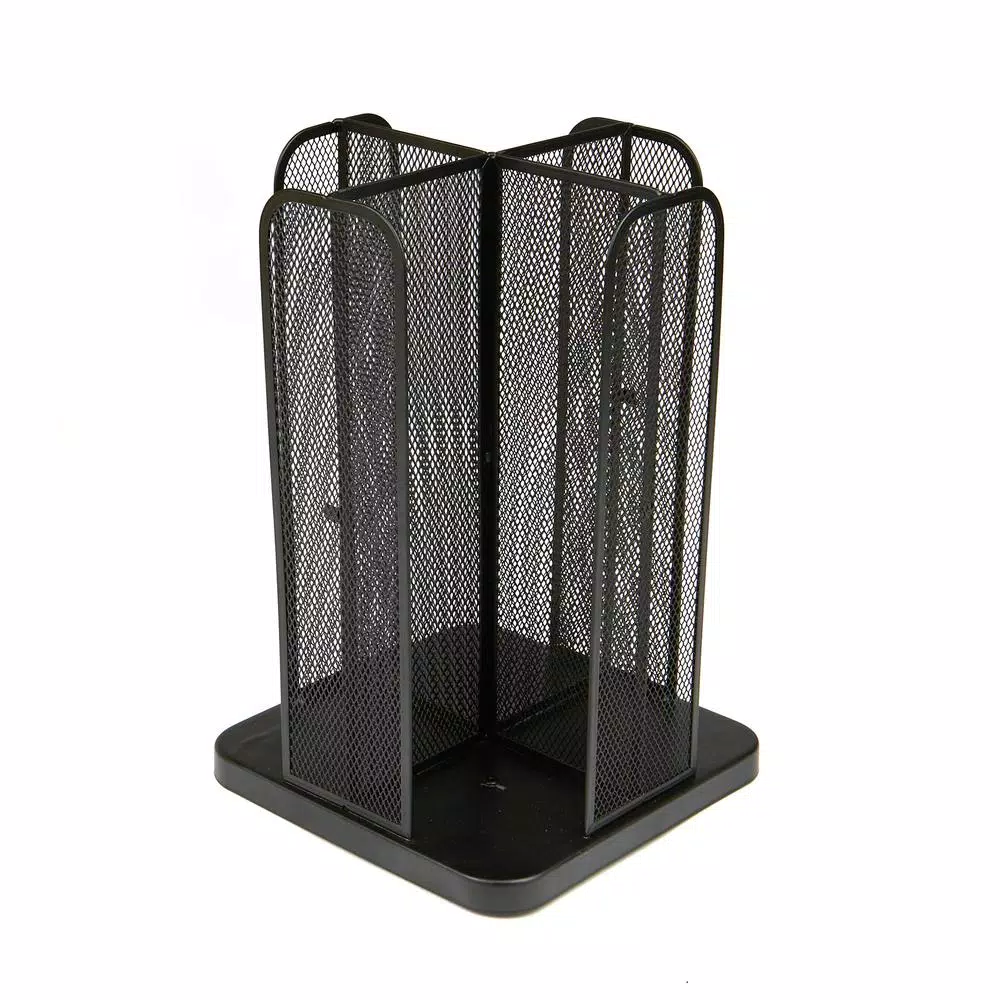 Mind Reader Rotating Cup and Lid Carousel Organizer, Black Metal Mesh Dispenser