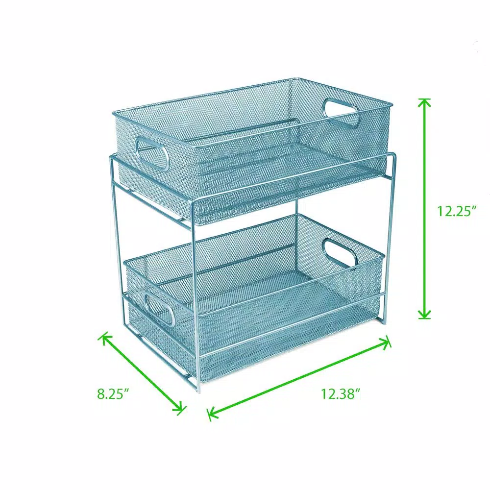 MIND READER 2-Tier Metal Mesh Utensil Caddy & Organizer, Turquoise