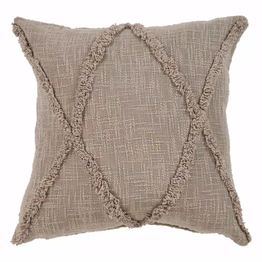 LR Resources Taupe Solid Hypoallergenic Cotton Throw Pillow with Polyester Insert, 20 x 20 in.