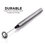 Ovente Electric Stainless Steel Milk Frother, Handheld Battery Operated Coffee Whisk, Silver (FRS1010S) thumbnail 4