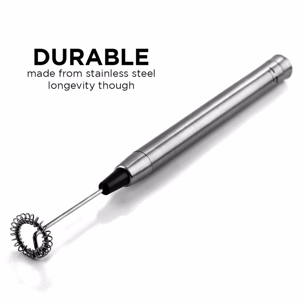 Ovente Electric Stainless Steel Milk Frother, Handheld Battery Operated Coffee Whisk, Silver (FRS1010S)