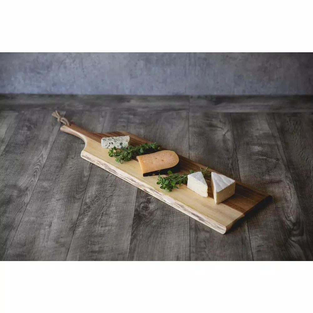 Picnic Time Artisan 30 in. Acacia Wood Serving Board with Live Edge and Hemp Rope Handle