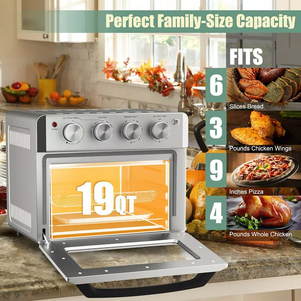 Costway 19 Qt. Silver Air Fryer Toaster Oven with Dehydrate and 7-in-1 Functions