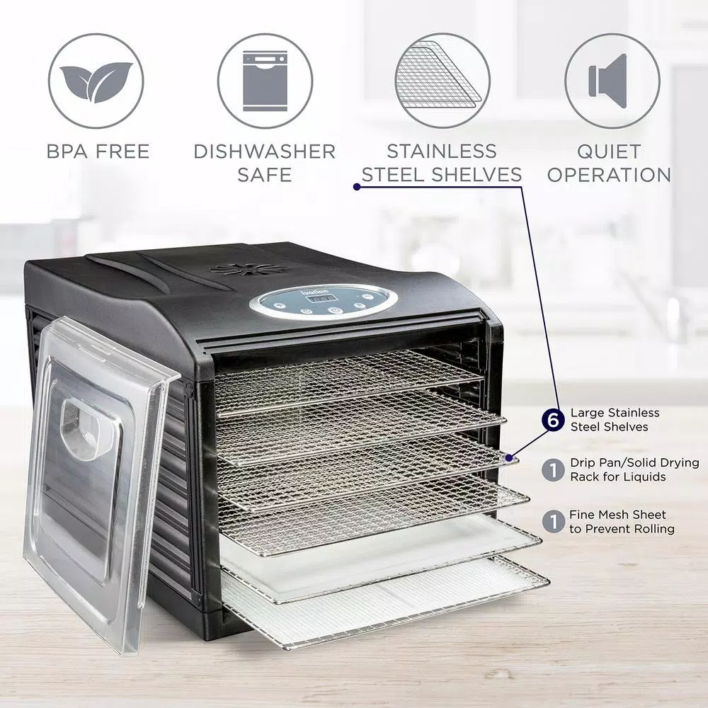 Ivation 6-Tray Stainless Steel Food Dehydrator Machine, 480W Digital Timer & Temperature Control