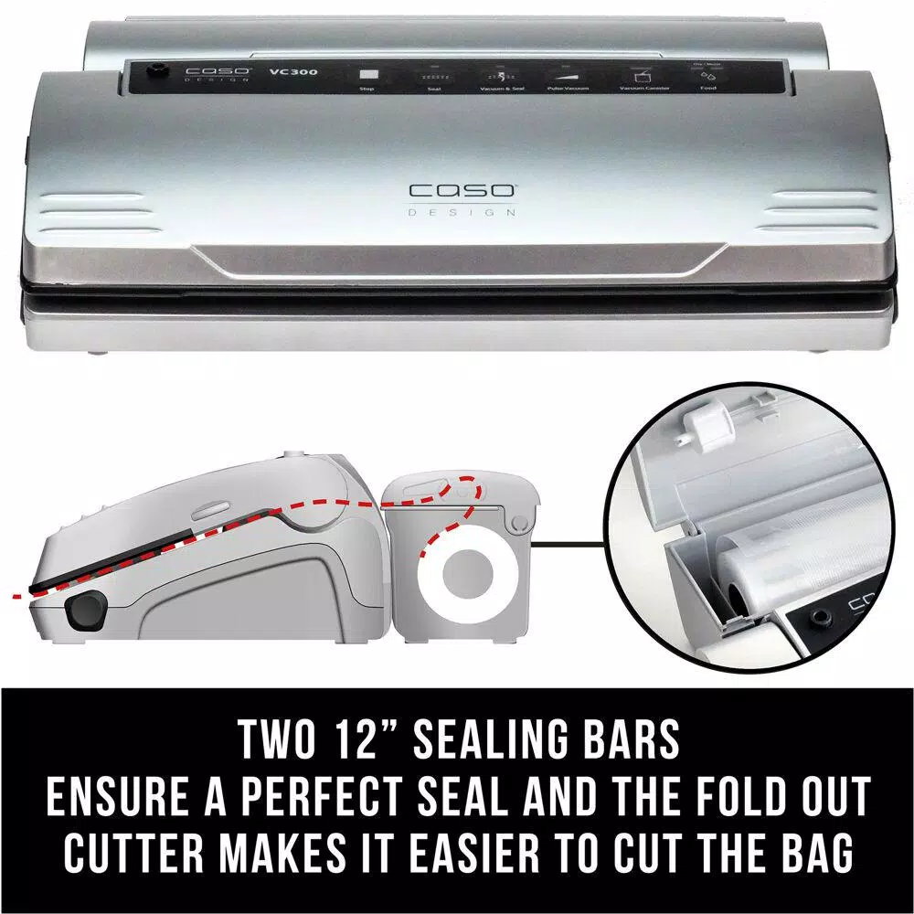 Caso VC 300 Food Vacuum Sealer with Food Management App and Bonus Bag & Roll Set, Silver/Black