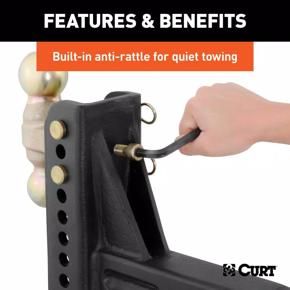 CURT Adjustable Channel Ball Mount, 2-1/2 in. Receiver, 6 in. Drop, Dual Ball 2 in. & 2-5/16 in.